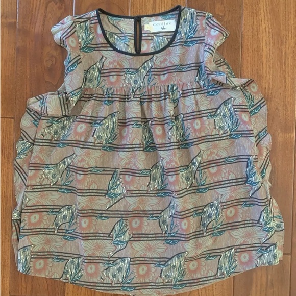 COTELAC 100% POLY GARDEN PRINT RUFFLE SLEEVE TOP SIZE 0 - Picture 3 of 16
